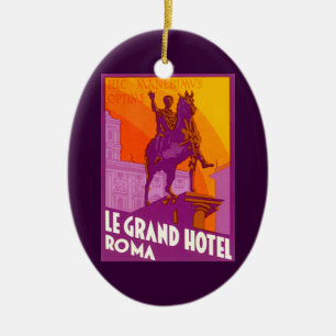 Vintage Travel, Statue Le Grand Hotel Roma, Italy Ceramic Tree Decoration