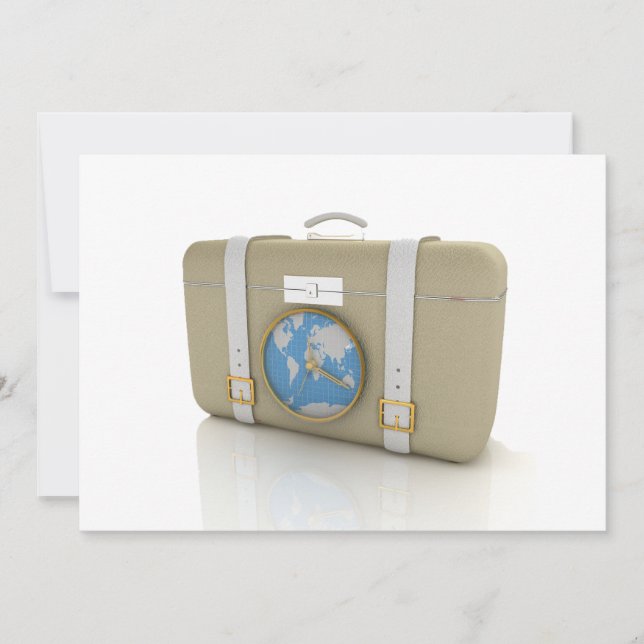 Vintage Travel Suitcase Clock World Map Invitation (Front)