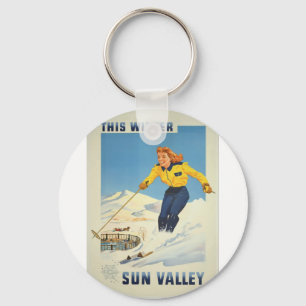 Vintage Travel Sun Valley Idaho Key Ring