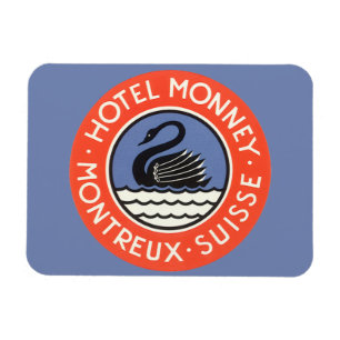 Vintage Travel, Swan Bird Hotel Monney Switzerland Magnet