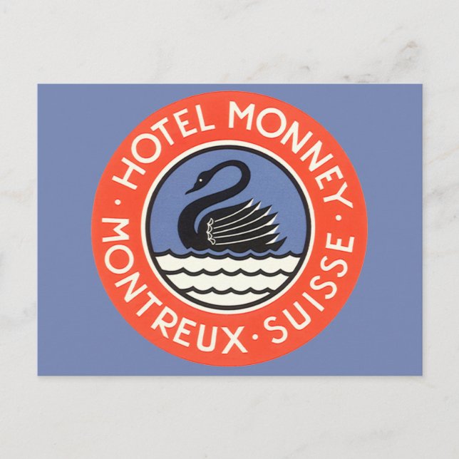Vintage Travel, Swan Bird Hotel Monney Switzerland Postcard (Front)