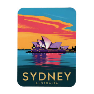 Vintage Travel Sydney Australia Sunset Scenic Magnet
