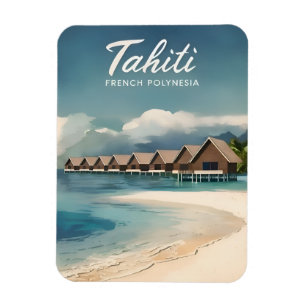 Vintage Travel Tahiti Water Bungalows Retro Scenic Magnet