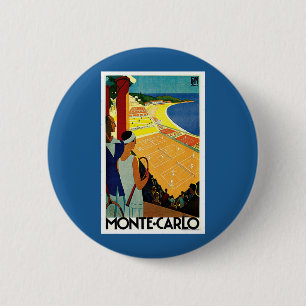 Vintage Travel, Tennis, Sports, Monte Carlo Monaco 6 Cm Round Badge