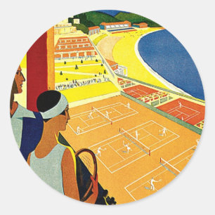 Vintage Travel, Tennis, Sports, Monte Carlo Monaco Classic Round Sticker