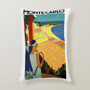 Vintage Travel, Tennis, Sports, Monte Carlo Monaco Decorative Cushion