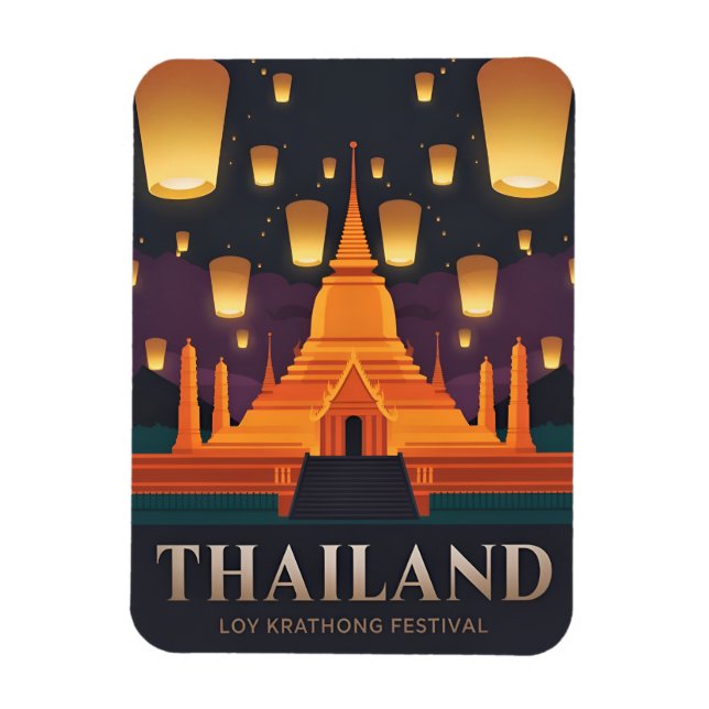 Vintage Travel Thailand Lantern Festival Retro Magnet (Vertical)
