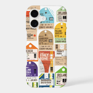 Vintage travel tickets pattern. luggage tag neck t
