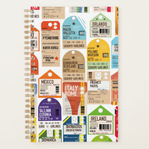 Vintage travel tickets pattern. luggage tag neck t planner
