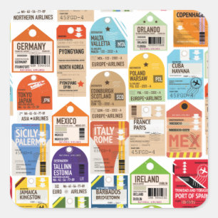 Vintage travel tickets pattern. square sticker