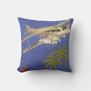 Vintage Travel to Cairo, Eygpt, Biplane Aeroplane Cushion