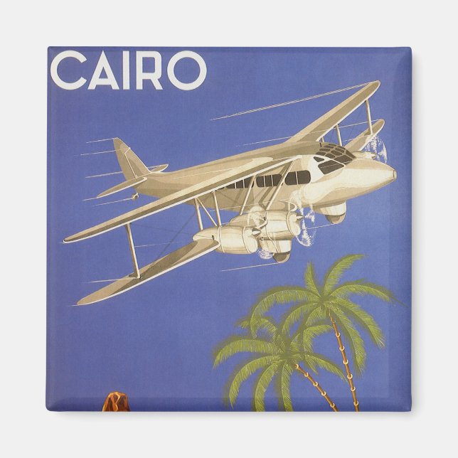Vintage Travel to Cairo, Eygpt, Biplane Aeroplane Magnet (Front)