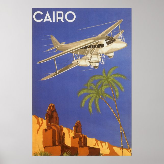 Vintage Travel to Cairo, Eygpt, Biplane Aeroplane Poster (Front)