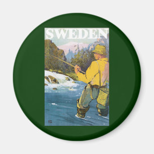 Vintage Travel to Sweden, Fisherman Sports Fishing Magnet