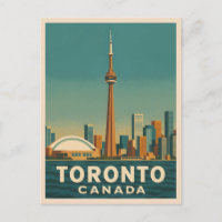 Vintage Travel Toronto Canada Skyline Retro Scenic
