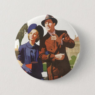 Vintage Travel, Tourists on Vacation Sightseeing 6 Cm Round Badge
