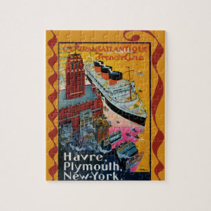 Vintage Travel - Transatlantic French Line Jigsaw Puzzle