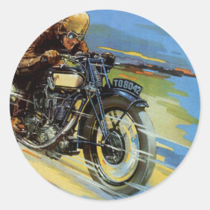 Vintage Travel Transportation, Racing Motorcycle Classic Round Sticker
