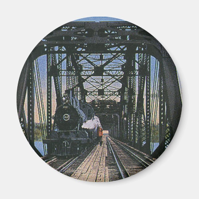 Vintage Travel Transportation Train on Bridge Magnet (Front)