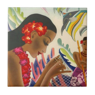 Vintage Travel Tropical Fish Nets Lei Hawaii Tile