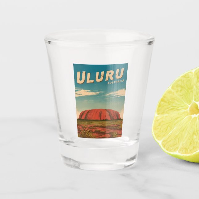 Vintage Travel Uluru Australia Retro Scenic Shot Glass (Front)
