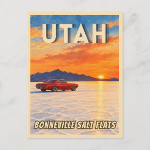 Vintage Travel Utah Bonneville Salt Flats Sunset Postcard