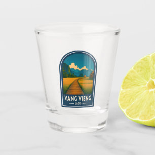 Vintage Travel Vang Vieng Laos Retro Scenic Shot Glass