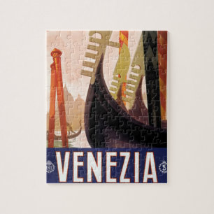 Vintage Travel, Venezia, Venice, Italy, Gondolas Jigsaw Puzzle