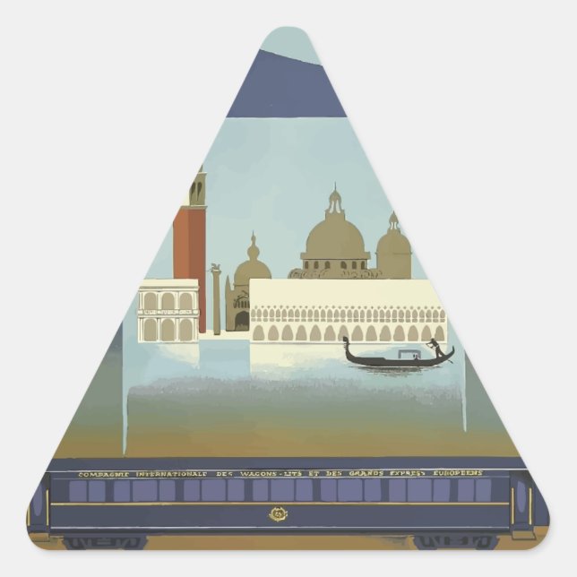 Vintage Travel Venice Orient Express Triangle Sticker (Front)