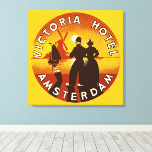 Vintage Travel, Victoria Hotel, Amsterdam, Holland Canvas Print