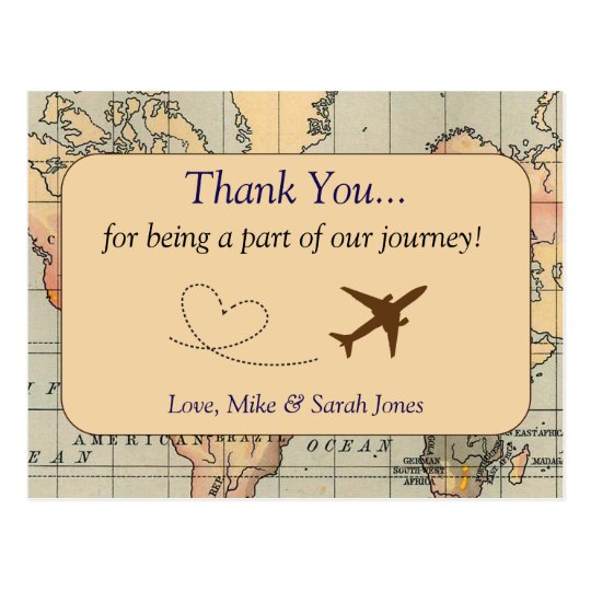 Vintage, Travel Wedding Thank You Postcard