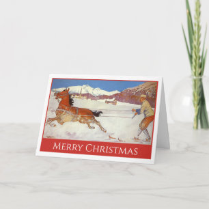 Vintage Travel, Winter in Switzerland Christmas Holiday Card