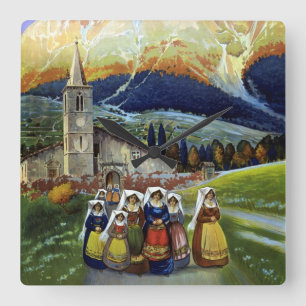 Vintage Travel, Women of Abruzzo, Italy Square Wall Clock