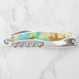 Vintage Travel World Sky Blue Ocean Whales Corkscrew