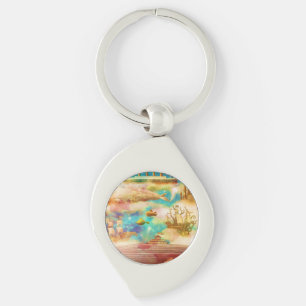 Vintage Travel World Sky Blue Ocean Whales Key Ring