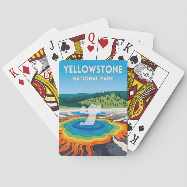 Vintage Travel Yellowstone National Park Landscape Playing Cards (Back)
