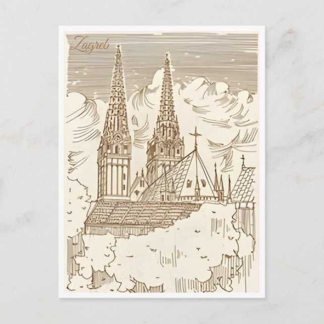 Vintage Travel Zagreb Croatia Cityscape retro  Postcard (Front)