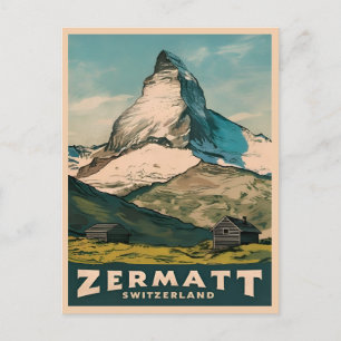 Vintage Travel Zermatt Switzerland Retro Scenic Postcard
