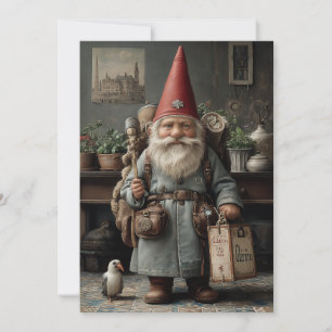 Vintage Traveler Christmas Gnome Holiday Card