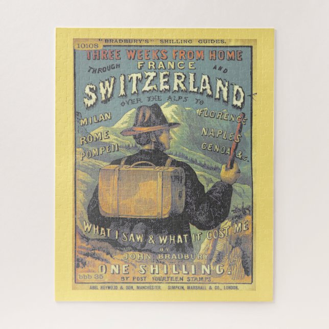 Vintage Travelers Guide to Switzerland Illustrated Jigsaw Puzzle (Vertical)