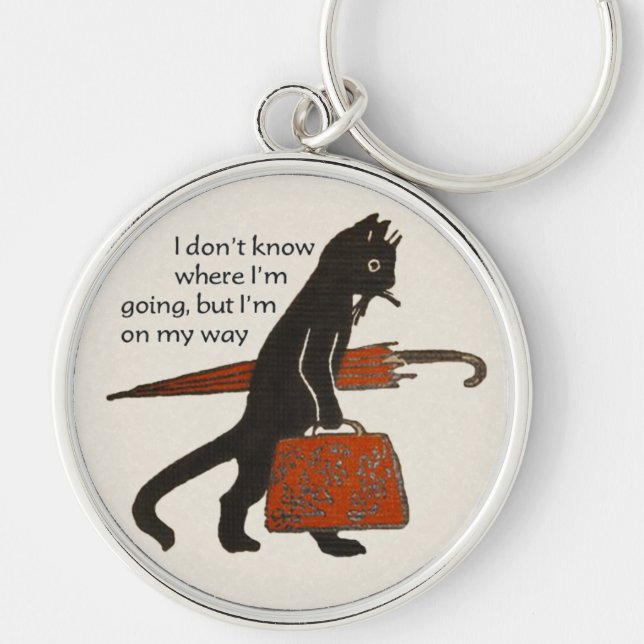 Vintage Travelling Black Cat Keychain (Front)