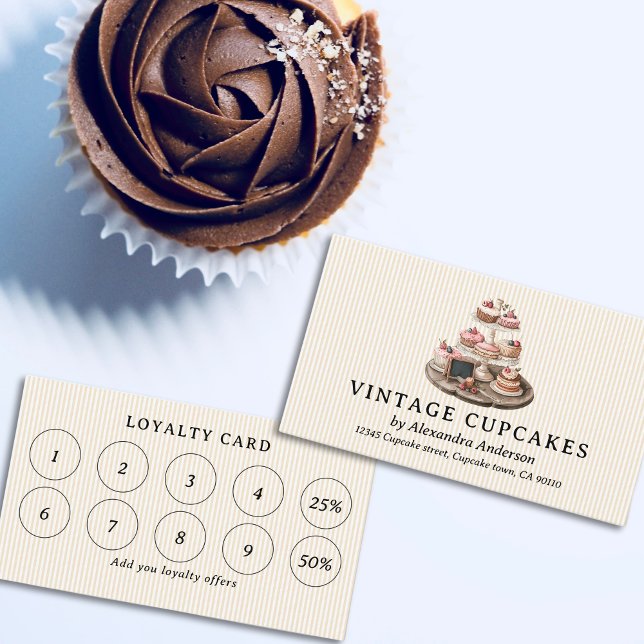 Vintage Trayed Cupcakes  Loyalty Card (Vintage Trayed Cupcakes Loyalty Card)