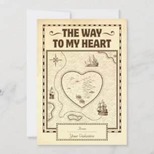 Vintage Treasure Map to my Heart Valentine's Day Holiday Card
