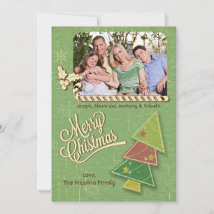 Vintage Tree And Candycane Holiday Photo Flat Card