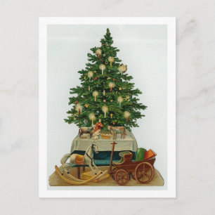 Vintage Tree and Wooden Toys Holiday Postcard