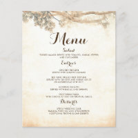 Vintage Tree Branches Rustic Wedding Menu