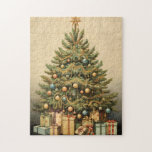 Vintage Tree Christmas Winter Aged Decoupage Jigsaw Puzzle<br><div class="desc">This design may be personalised by choosing the Edit Design option. You may also transfer onto other items. Contact me at colorflowcreations@gmail.com or use the chat option at the top of the page if you wish to have this design on another product or need assistance. See more of my designs...</div>