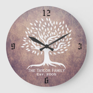 Vintage Tree Family Established Family Name Grunge Large Clock