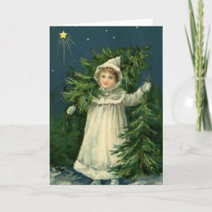 Vintage Tree Farm Girl Holiday Card
