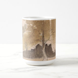 Vintage Tree Landscape, Neutral Tones Watercolor Coffee Mug